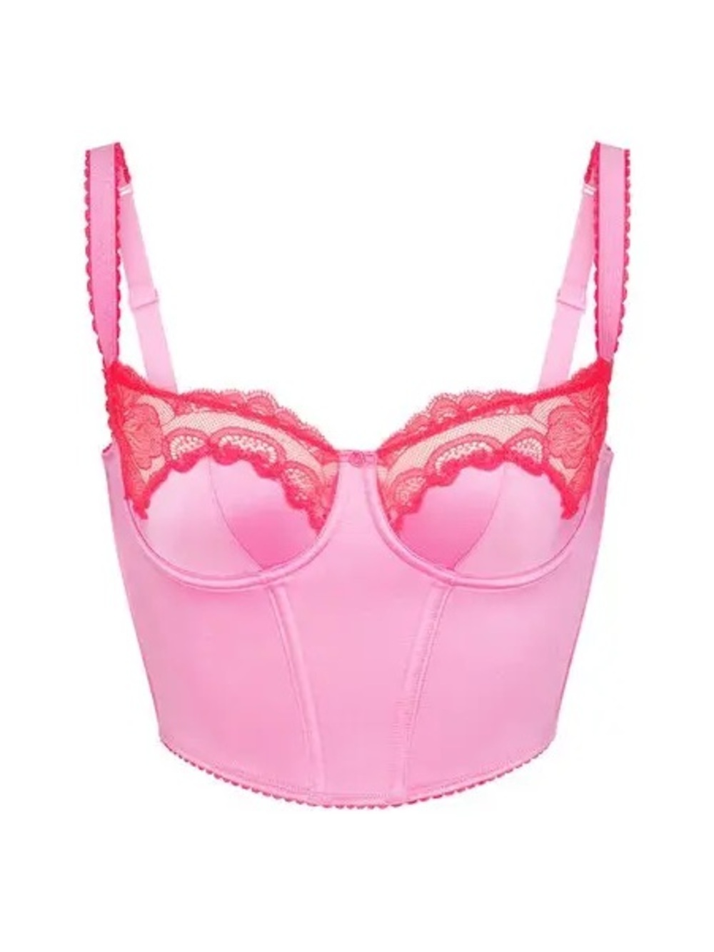 Skims Stretch Satin Lace Balconette Cropped Corset Neon Orchid Medium